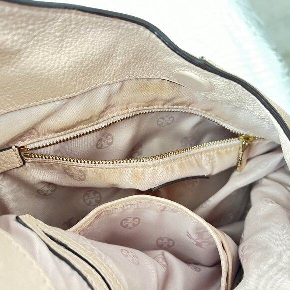 $695 Authentic TORY BURCH Women's Beige Leather Shoulder Tote Bag - Picture 8 of 12